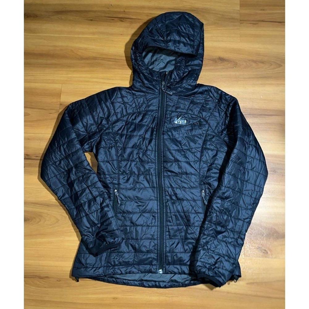 Womens REI Co-op Revelcloud Quilted Full Zip Drawstring Hoodie Puffer Jacket